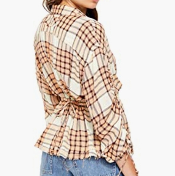 Free People pacific dawn plaid top peach tree szM - Picture 3 of 5